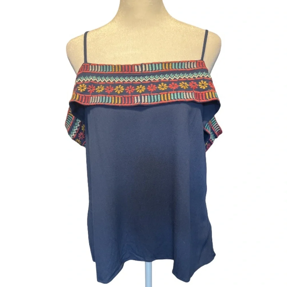 THML Women’s Blue Embroidered Blouse 
Size: Large - Picture 3 of 10